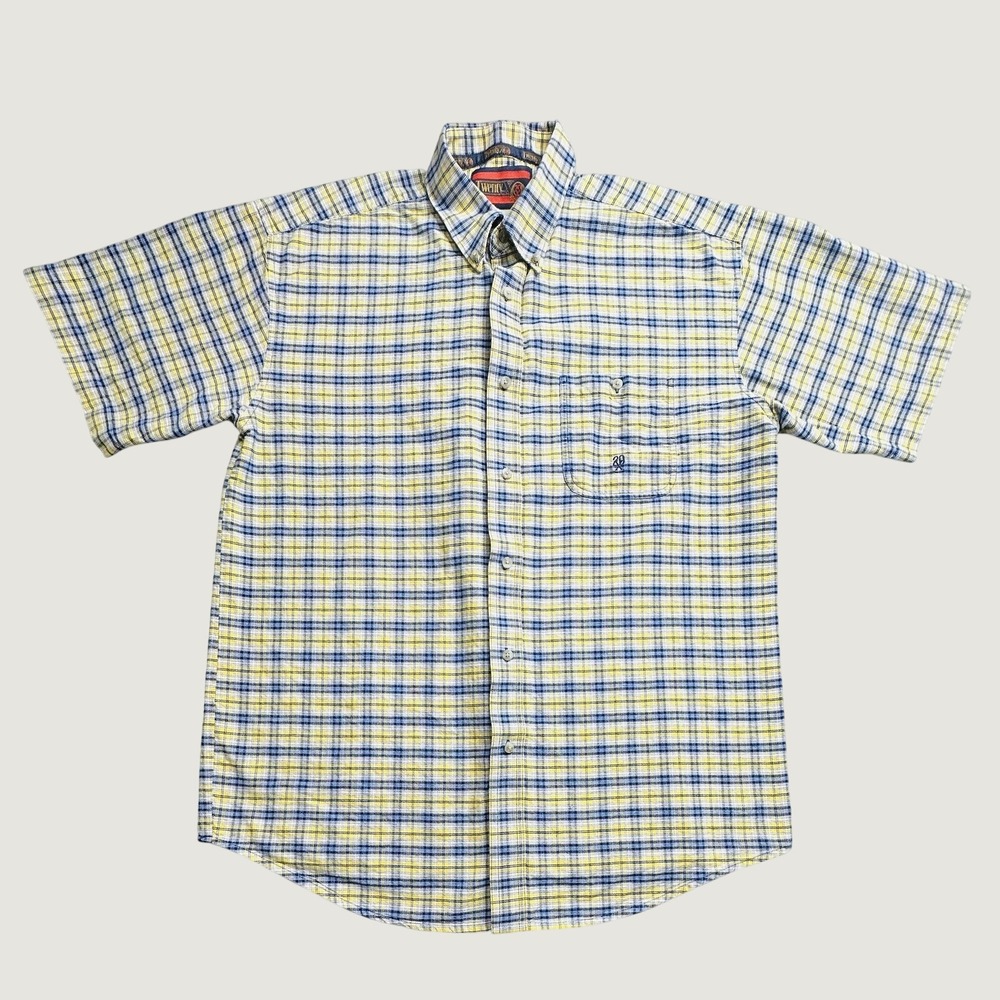 Twenty X Shirt Mens XL Yellow Blue Plaid Button Down Short Sleeve Western Casual